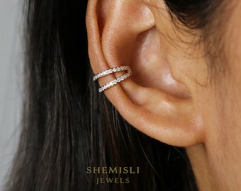 Double Lined CZ Ear Cuff, No Piercing is Needed, Gold, Silver SHEMISLI - SF024