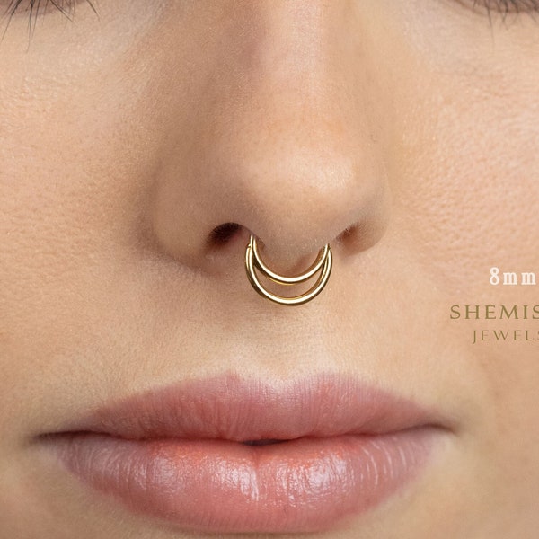 Double Septum Ring, Crescent Moon Hoop, Daith Hoop, Hinged Clicker Hoop, 16ga 8mm or 10mm, Solid G23 Titanium, SHEMISLI SH433, SH434