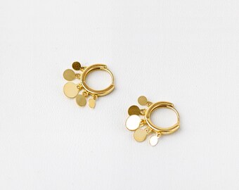 Disc Drop Hoop Earrings, Huggies, Gold, Silver SHEMISLI SH081