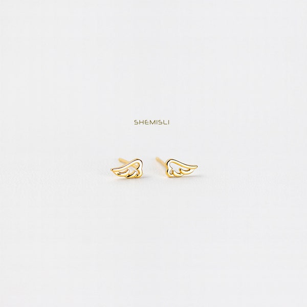 Tiny Angel Wing Stud Earrings, Gold, Silver SS058 Butterfly End, SS462 Screw Ball End (Type A) LR