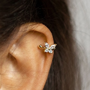 CZ Butterfly Helix Ear Cuff, Earring No Piercing is Needed, Gold, Silver SHEMISLI SF052 LR