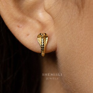 Serpent Hoop Earrings, Snake Huggies, King Cobra Jewelry, Gold, Silver SHEMISLI - SH293