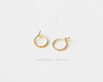 Small Hammered Flat Thin Hoops, Huggies, Gold, Silver SHEMISLI - SH151