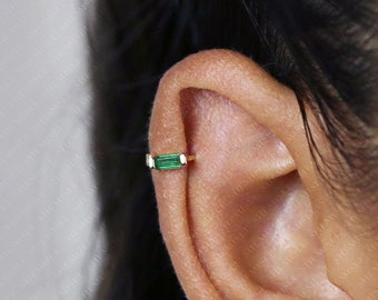 Emerald Baguette Helix Hoop Earrings, Huggies, Gold, Silver SHEMISLI - SH169, SH321, SH322