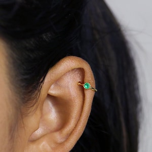 Emerald CZ Stone Ear Cuff, Earring No Piercing is Needed, Gold, Silver SHEMISLI SF045