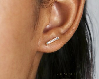 Petites puces d'oreilles CZ, clous cubiques rectangulaires, or, argent SS013