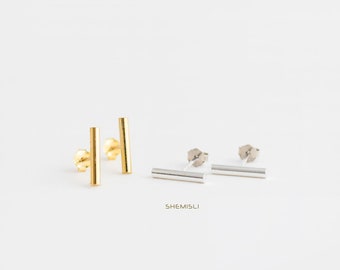 Dainty Round Bar Studs Earrings, Gold, Silver SHEMISLI SS011