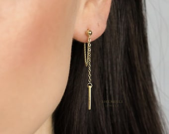 Bar Dangle Chain Studs Earrings, Gold, Silver SHEMISLI SS199