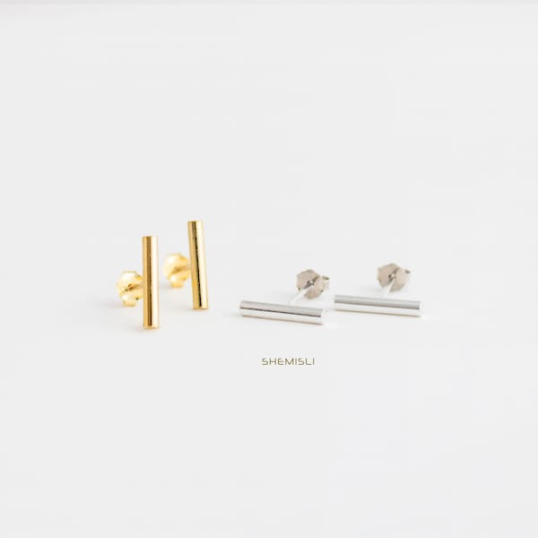 Dainty Round Bar Studs Earrings, Gold, Silver SHEMISLI SS011