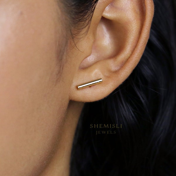 Dainty Round Bar Studs Earrings, Gold, Silver SHEMISLI SS011