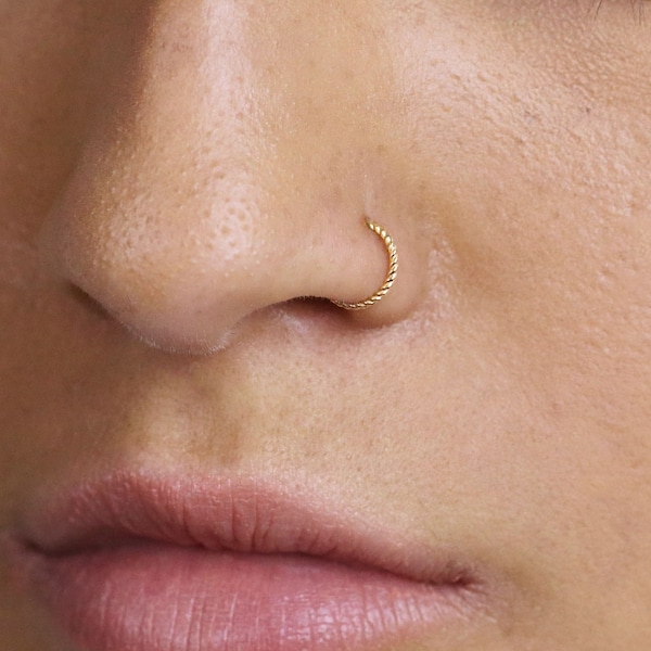 Thin Twisted Hoops Rings for Nose Nostril Piercings, Ear 20gauge, 5,6,7,8,9,10mm, 14k Gold Filled, Sterling Silver, SHEMISLI - SH305-SH310