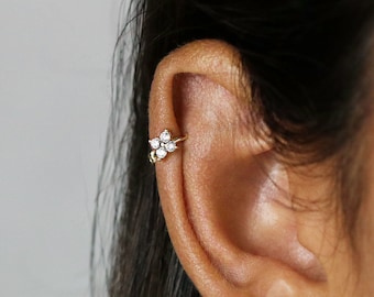 4 Leaf Clover White CZ Helix Hoops, Gold, Silver SHEMISLI - SH099, SH220, SH222