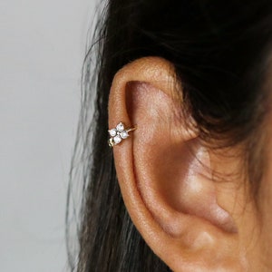 4 Leaf Clover White CZ Helix Hoops, Gold, Silver SHEMISLI - SH099, SH220, SH222