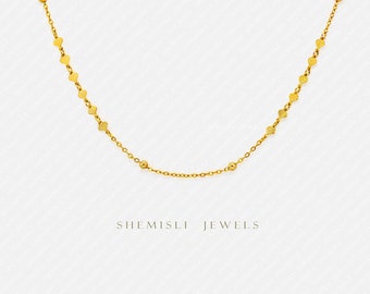 Tiny Disc and Bead Chain Choker Necklace, Silver or Gold Plated  (14"+3") SHEMISLI - SN005