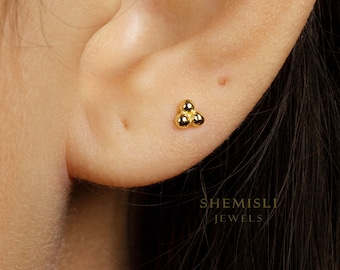 Super Tiny 3 beads Studs Earrings, Gold, Silver - SS081