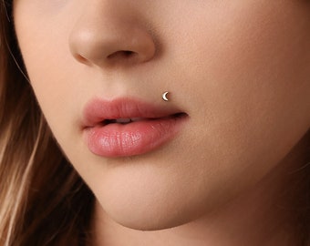 Super Tiny Cute Moon Threadless Flat Back Lip Stud, 16ga, 6,7,8,10mm Surgical Steel SHEMISLI SS904