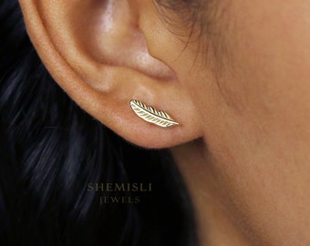 Tiny Feather Earrings, Gold, Silver SHEMISLI - SS157 LR