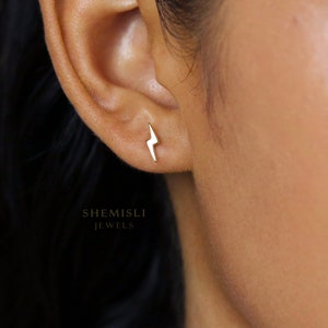 Tiny Lightning Studs Earrings, Gold, Silver SHEMISLI - SS860 LR