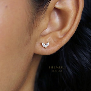 Clous d'oreilles petite fleur en forme de feuille CZ, blanc, émeraude, turquoise, noir saphir, unisexe, or, argent SS136, SS137, SS155, SS239, SS255, SS204