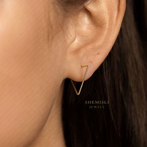 Ultra Light Triangle Hoop Earrings, Thin Shape Hoops, Gold, Silver SHEMISLI SH441