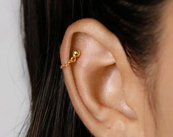 Simple Chain Helix Earrings With Screw Ball End (Type B), Gold, Silver SHEMISLI SS186