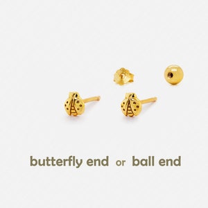 Tiny Ladybug Stud Earrings, Gold, Silver SS811 Butterfly End, SS812 Screw Ball End (Type A)