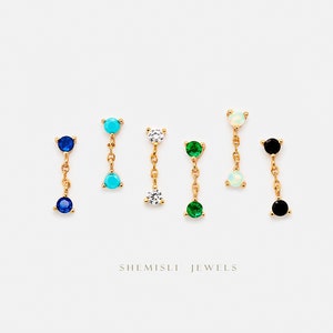 Boucles d'oreilles pendantes CZ, blanc émeraude turquoise saphir opale noire, unisexe, or, argent SHEMISLI - SS209, SS210, SS288, SS289, SS290, SS291