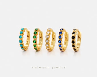 Simple Stone Hoop Earrings, White Stone, Emerald, Turquoise, Sapphire, Black, SHEMISLI SH040.., SH170.., SH126.., SH376.., SH382..