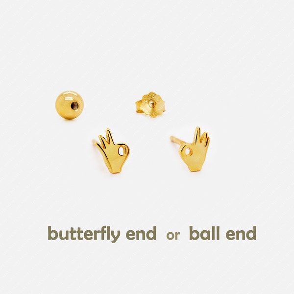 Tiny Ok Hand Gesture Sign Stud Earrings, Gold, Silver SHEMISLI SS673 Butterfly End, SS674 Screw Ball End (Type A) LR