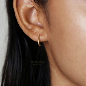 L Shape Small Bar Studs, Hook Hoop Earrings,  Gold, Silver - SS052