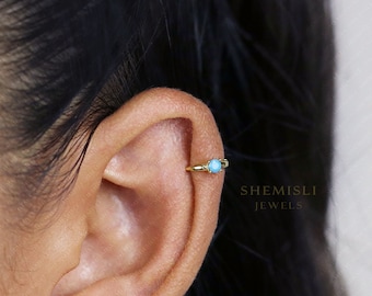 Tiny CZ Stone Helix Hoop Earrings, White Stone, Emerald, Turquoise, Opal, Gold, Silver SHEMISLI SH616, SH196, SH637, SH646, SH656, SH666