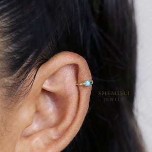 Tiny CZ Stone Helix Hoop Earrings, White Stone, Emerald, Turquoise, Opal, Gold, Silver SHEMISLI SH616, SH196, SH637, SH646, SH656, SH666