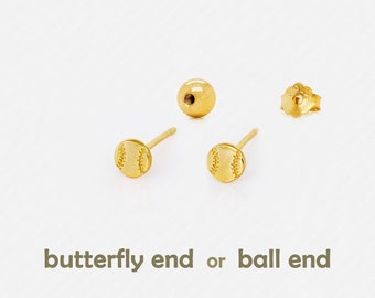 Tiny Baseball Studs Earrings, Gold, Silver SHEMISLI SS869 Butterfly End, SS870 Screw Ball End (Type A)