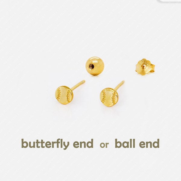 Tiny Baseball Studs Earrings, Gold, Silver SHEMISLI SS869 Butterfly End, SS870 Screw Ball End (Type A)