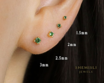 Emerald CZ Studs, 1.5, 2, 2.5, 3mm Gold, Silver SS222, SS086, SS180, SS087 Butterfly End, SS467, SS468, SS469, SS470 Screw Ball End (Type A)