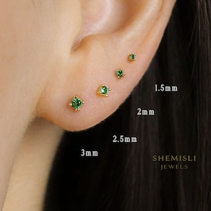 Emerald CZ Studs, 1.5, 2, 2.5, 3mm Gold, Silver SS222, SS086, SS180, SS087 Butterfly End, SS467, SS468, SS469, SS470 Screw Ball End (Type A)