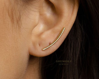 Simple Long Bar Climber Earrings,  Gold, Silver SHEMISLI SS084 LR