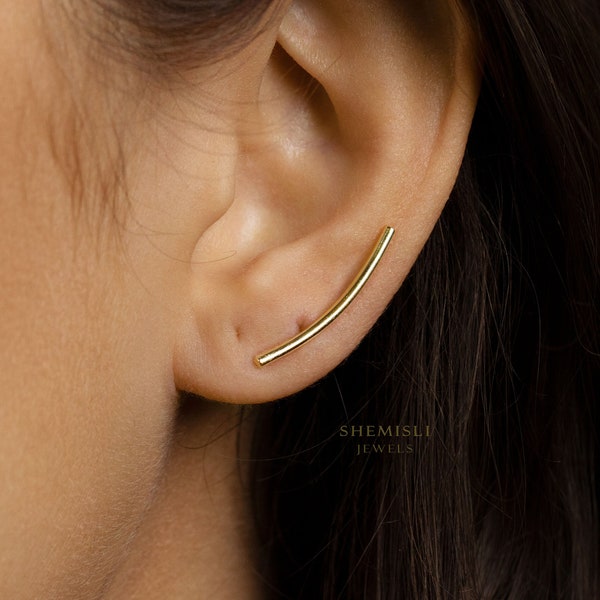 Simple Long Bar Climber Earrings,  Gold, Silver SHEMISLI SS084 LR