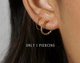 Double Hoop Earrings - Only 1 Piercing needed, Gold, Silver SHEMISLI - SH121 NOBKG LR