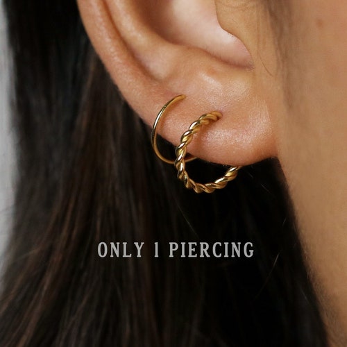 Double Hoop Earrings Only 1 Piercing Needed Gold Silver Etsy