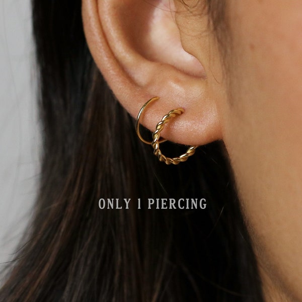 Double Hoop Earrings - Only 1 Piercing needed, Gold, Silver SHEMISLI - SH121 NOBKG LR