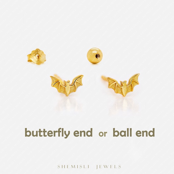 Tiny Bat Studs Earrings, Gold, Silver SHEMISLI SS883 Butterfly End, SS884 Screw Ball End (Type A)