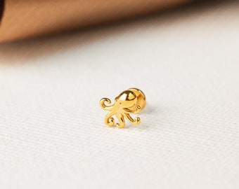 Tiny Octopus Threadless Flat Back Tragus Stud Earrings, 18,16ga, 5-8mm Surgical Steel SHEMISLI SS576