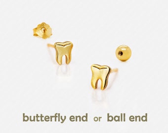 Tiny Tooth Studs Earrings, Gold, Silver SHEMISLI SS875 Butterfly End, SS876 Screw Ball End (Type A)