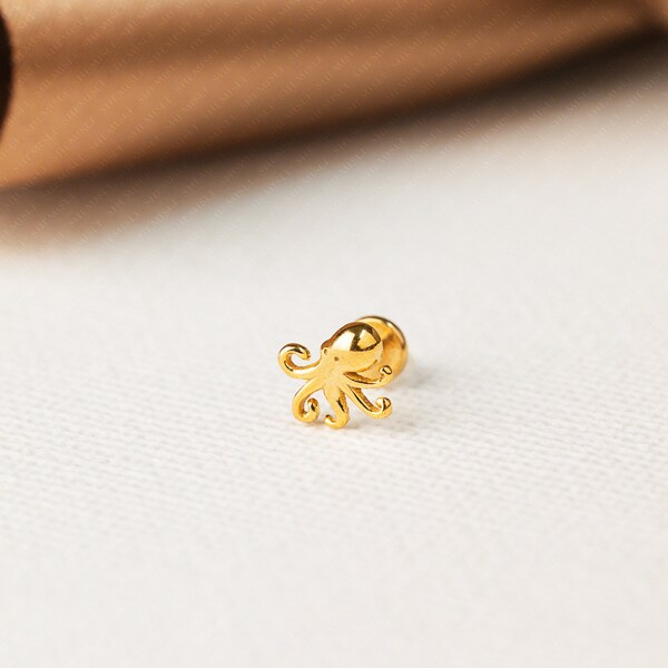 Tiny Octopus Threadless Flat Back Tragus Stud Earrings, 18,16ga, 5-8mm Surgical Steel SHEMISLI SS576