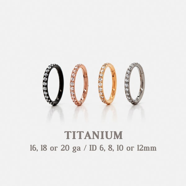 Titanium CZ Round Paved Earring Nose Ring, 20ga, 18ga, 16ga, 6, 8, 10, 12mm, Solid G23 Titanium, SHEMISLI SH466...SH476...SH486...