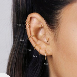 Thin Hoops Rings for Ear, Nose Piercings, No Hinge Design, 20ga, 4, 5, 6, 7, 8, 9, 10, 12mm, 14k Gold Filled, Silver, SHEMISLI - SH284-292