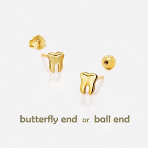 Tiny Tooth Studs Earrings, Gold, Silver SHEMISLI SS875 Butterfly End, SS876 Screw Ball End (Type A)