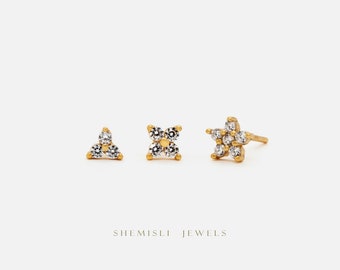 Tiny White Stone Flower Studs, Gold Silver SHEMISLI - SS039, SS040, SS321