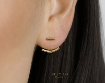 Bar Ear Jackets, Curved Front And Back Earrings, Gold, Silver SHEMISLI SJ014